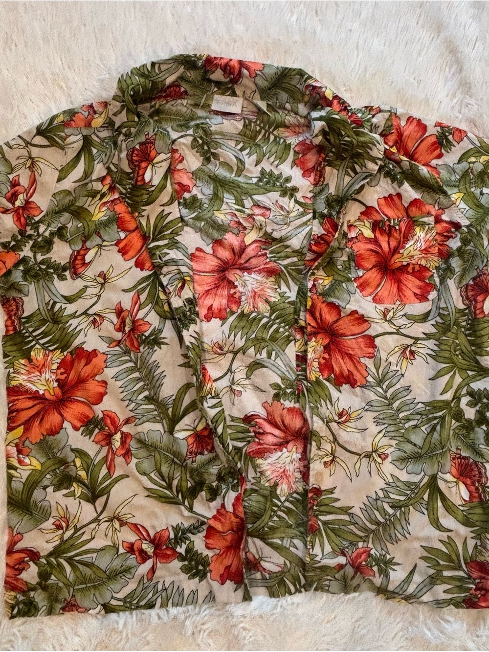 Erika Cream Shirt with Red Floral and Green Leaves